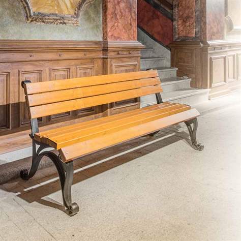 Parkbank Milano, Gussgestell mit Massivholzleisten Farbton Palisander, Länge 1,7 m - Bild2