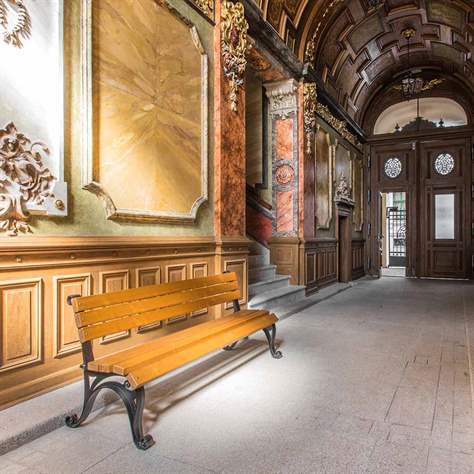 Parkbank Milano, Gussgestell mit Massivholzleisten Farbton Palisander, Länge 1,7 m - Bild4