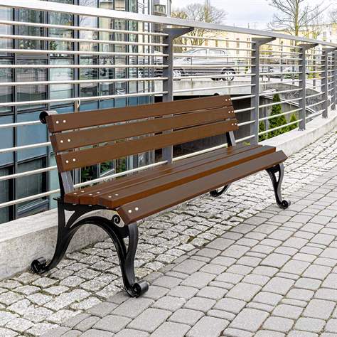 Parkbank Milano, Gussgestell mit Massivholzleisten Farbton Palisander, Länge 1,7 m