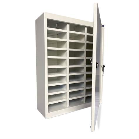 Dulap pentru telefoane mobil, 30 compartimente, ÎxLxA: 750x600x200 mm, culoare gri RAL7035