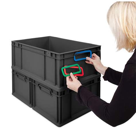 Euro přepravka CYCLE se sklopným víkem, 400x300x120 mm, barva antracit-žlutá - obrázek2