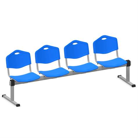 Sitzbank ISO 4 Sitze, Länge 2345 mm, Kunststoffsitz, Farbe blau, Gestell Aluminium-Farbe - Nowy Styl Group