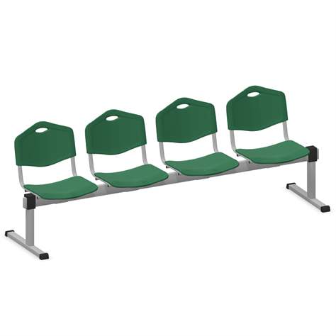 Sitzbank ISO 4 Sitze, Länge 2345 mm, Kunststoffsitz, Farbe grün, Gestell Aluminium-Farbe - Nowy Styl Group
