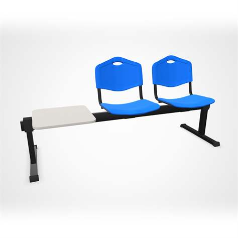 Sitzbank ISO 2 Sitze mit Ablagestisch, Länge 1780 mm, Kunststoffsitz, Farbe blau, Gestell schwarz - Nowy Styl Group
