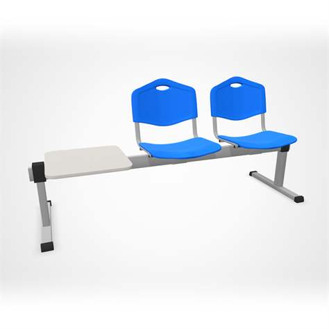 Bancă ISO ansamblu 2 scaune cu masuță între ele, lungime 1780 mm, șezut din plastic, culoare albastru, cadru culoare argintie - Nowy Styl Group