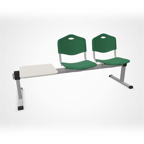 Bancă ISO ansamblu 2 scaune cu masuță între ele, lungime 1780 mm, șezut din plastic, culoare verde, cadru culoare argintie - Nowy Styl Group