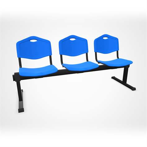 Sitzbank ISO 3 Sitze, Länge 1780 mm, Kunststoffsitz, Farbe blau, Gestell schwarz - Nowy Styl Group