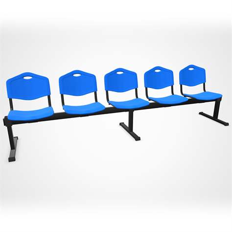 Sitzbank ISO 5 Sitze, Länge 2910 mm, Kunststoffsitz, Farbe blau, Gestell schwarz - Nowy Styl Group
