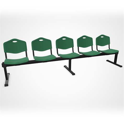 Sitzbank ISO 5 Sitze, Länge 2910 mm, Kunststoffsitz, Farbe grün , Gestell schwarz - Nowy Styl Group