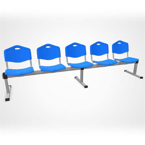 Sitzbank ISO 5 Sitze, Länge 2910 mm, Kunststoffsitz, Farbe blau, Gestell Aluminium-Farbe - Nowy Styl Group