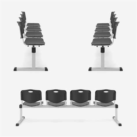 Sitzbank ISO 2 Sitze, Länge 1215 mm, Kunststoffsitz, Farbe blau, Gestell schwarz - Nowy Styl Group - Bild5