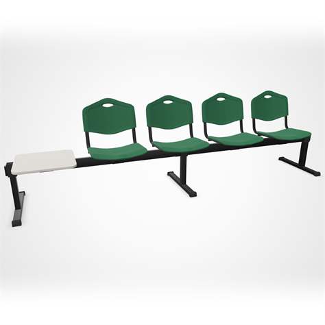Sitzbank ISO 4 Sitze mit Ablagestisch, Länge 2910 mm, Kunststoffsitz, Farbe grün, Gestell schwarz - Nowy Styl Group