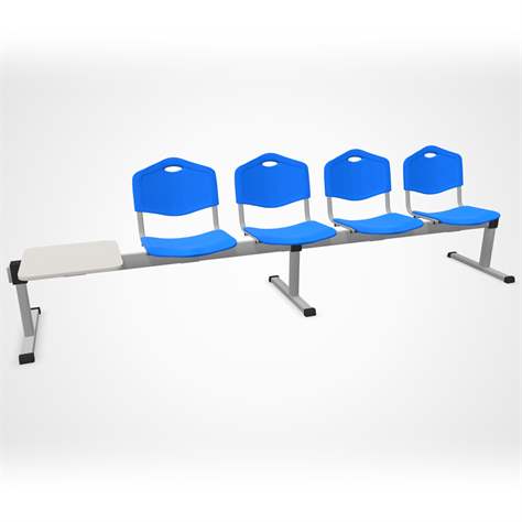 Sitzbank ISO 4 Sitze mit Ablagestisch, Länge 2910 mm, Kunststoffsitz, Farbe blau, Gestell Aluminium-Farbe - Nowy Styl Group