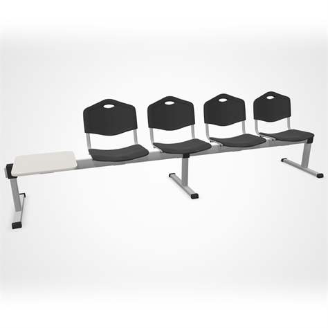 Bancă ISO ansamblu în linie 4 scaune și o măsuță, lungime 2910 mm, șezut din plastic, culoare antracit, cadru culoare argintie - Nowy Styl Group
