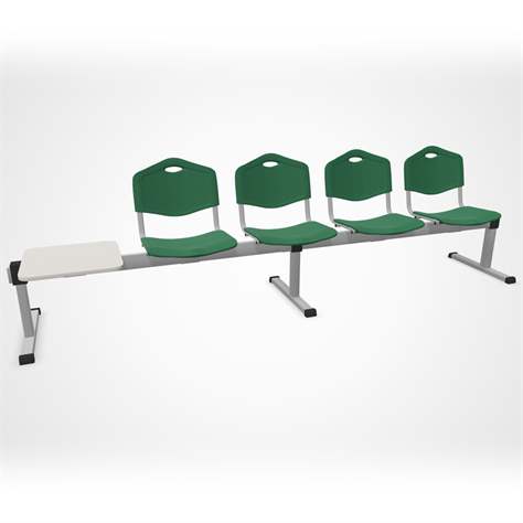 Sitzbank ISO 4 Sitze mit Ablagestisch, Länge 2910 mm, Kunststoffsitz, Farbe grün, Gestell Aluminium-Farbe - Nowy Styl Group
