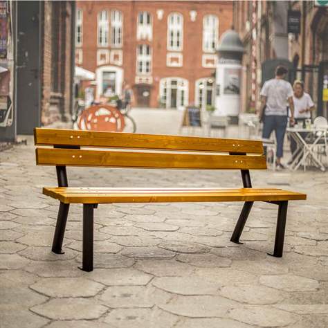 Parkbank  Gent, Stahlrohrkonstruktion mit Massivholzleisten Farbton Teak, Länge 1,7 m