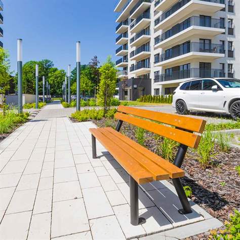 Parkbank  Gent, Stahlrohrkonstruktion mit Massivholzleisten Farbton Teak, Länge 1,7 m - Bild2