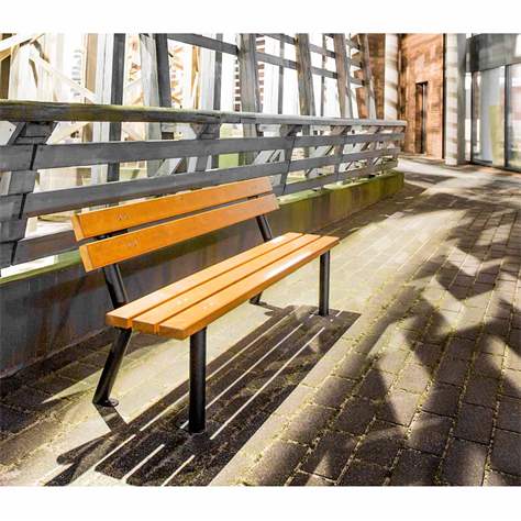 Parkbank  Gent, Stahlrohrkonstruktion mit Massivholzleisten Farbton Teak, Länge 1,7 m - Bild5