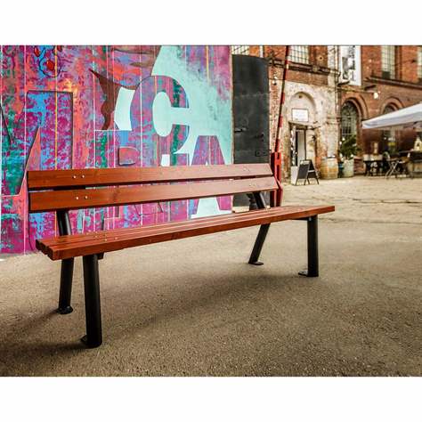 Parkbank  Gent, Stahlrohrkonstruktion mit Massivholzleisten Farbton Palisander, Länge 1,7 m - Bild6