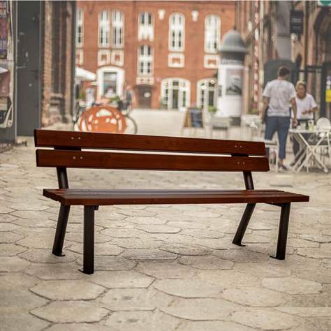 Parkbank  Gent, Stahlrohrkonstruktion mit Massivholzleisten Farbton Palisander, Länge 1,7 m