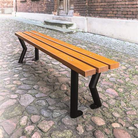 Parkbank Gent, ohne Rückenlehne, Stahlrohrkonstruktion mit Massivholzleisten Farbton Teak, Länge 1,7 m