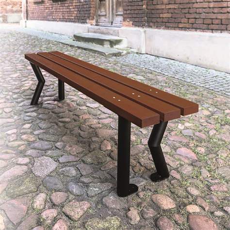 Bancă parc Gent fără spătar, structură din țeavă de oțel cu scânduri din lemn masiv în nuanță de trandafir, lungime 1,7 m