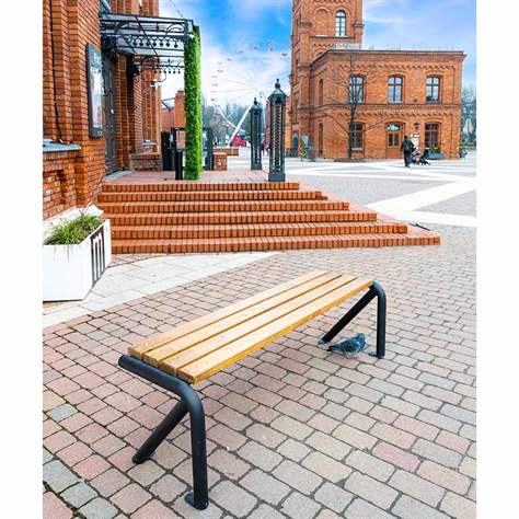 Parkbank Lyon, ohne Rückenlehne, Stahlrohrkonstruktion mit Massivholzleisten Farbton Mahagoni, Länge 1,83 m - Bild3