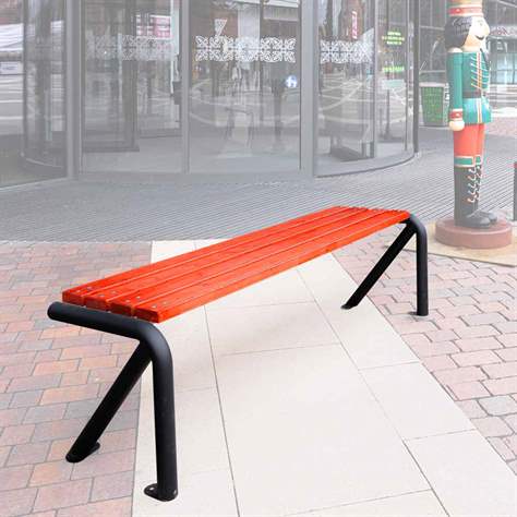 Parkbank Lyon, ohne Rückenlehne, Stahlrohrkonstruktion mit Massivholzleisten Farbton Mahagoni, Länge 1,83 m