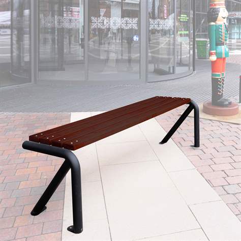 Parkbank Lyon, ohne Rückenlehne, Stahlrohrkonstruktion mit Massivholzleisten Farbton Palisander, Länge 1,83 m