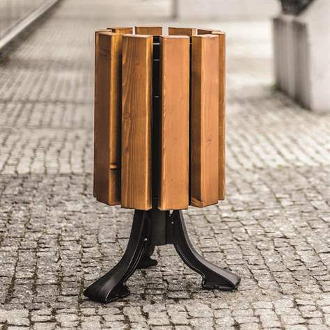 Abfallsammler Park, Gussgestell mit Massivholzleisten Farbton Teak, Volumen 30 L