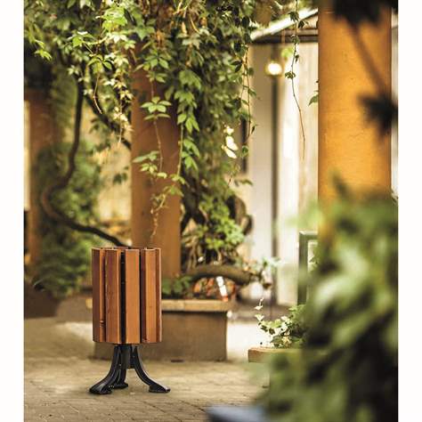 Abfallsammler Park, Gussgestell mit Massivholzleisten Farbton Mahagoni, Volumen 30 L - Bild3