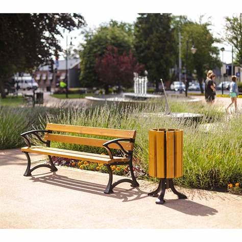 Abfallsammler Park, Gussgestell mit Massivholzleisten Farbton Mahagoni, Volumen 30 L - Bild5