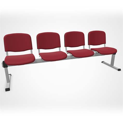 Sitzbank ISO 4 Sitze, Länge 2345 mm, Sitz gepolstert, Farbe rot, Gestell Aluminium-Farbe - Nowy Styl Group