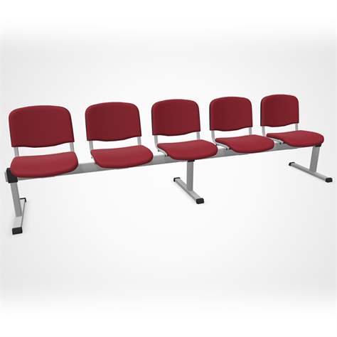 Sitzbank ISO 5 Sitze, Länge 2910 mm, Sitz gepolstert, Farbe rot, Gestell Aluminium-Farbe - Nowy Styl Group