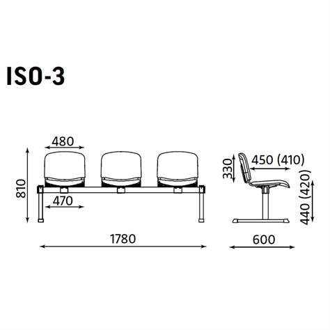 Sitzbank ISO 2 Sitze mit Ablagestisch, Länge 1780 mm, Sitz gepolstert, Farbe rot, Gestell schwarz - Nowy Styl Group - Bild5
