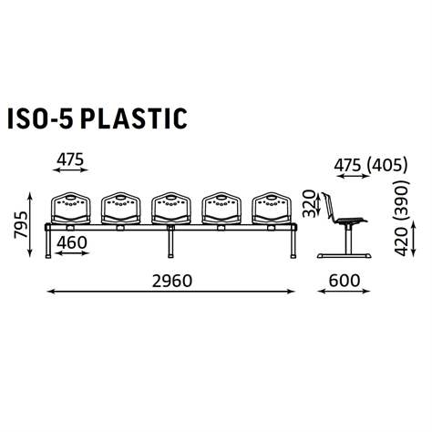 Sitzbank ISO 4 Sitze mit Ablagestisch, Länge 2910 mm, Kunststoffsitz, Farbe blau, Gestell Aluminium-Farbe - Nowy Styl Group - Bild6