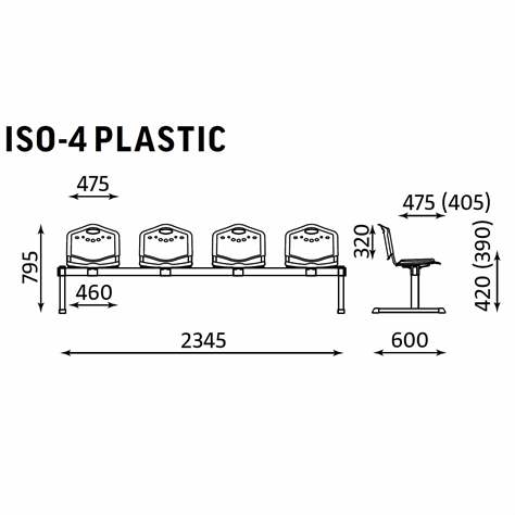 Sitzbank ISO 3 Sitze mit Ablagestisch, Länge 2345 mm, Kunststoffsitz, Farbe anthracit, Gestell Aluminium-Farbe - Nowy Styl Group - Bild6