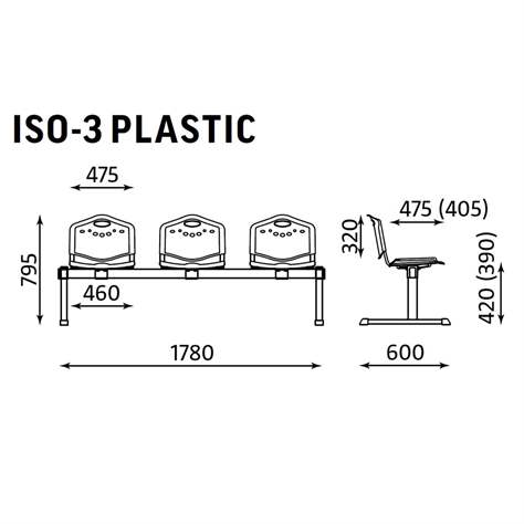 Sitzbank ISO 2 Sitze mit Ablagestisch, Länge 1780 mm, Kunststoffsitz, Farbe grün, Gestell schwarz - Nowy Styl Group - Bild6