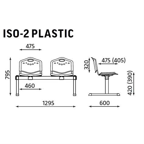 Sitzbank ISO 2 Sitze, Länge 1215 mm, Kunststoffsitz, Farbe blau, Gestell schwarz - Nowy Styl Group - Bild6