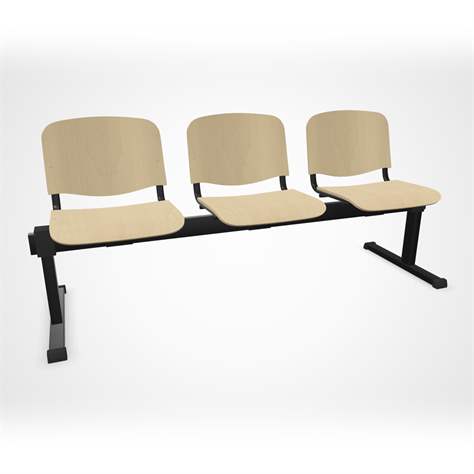 Sitzbank ISO 3 Sitze, Länge 1780 mm, Sperrholzsitz, Farbe Buche, Gestell schwarz - Nowy Styl Group