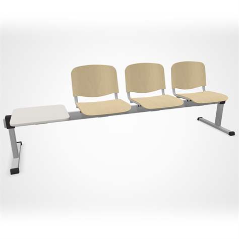 Sitzbank ISO 3 Sitze mit Ablagestisch, Länge 2345 mm, Sperrholzsitz, Farbe Buche, Gestell Aluminium-Farbe - Nowy Styl Group