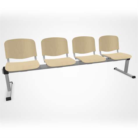 Sitzbank ISO 4 Sitze, Länge 2345 mm, Sperrholzsitz, Farbe Buche, Gestell Aluminium-Farbe - Nowy Styl Group