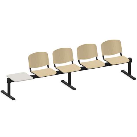 Sitzbank ISO 4 Sitze mit Ablagestisch, Länge 2910 mm, Sperrholzsitz, Farbe Buche, Gestell schwarz - Nowy Styl Group