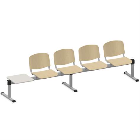 Sitzbank ISO 4 Sitze mit Ablagestisch, Länge 2910 mm, Sperrholzsitz, Farbe Buche, Gestell Aluminium-Farbe - Nowy Styl Group