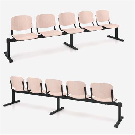 Sitzbank ISO 2 Sitze, Länge 1215 mm, Sperrholzsitz, Farbe Buche, Gestell Aluminium-Farbe - Nowy Styl Group - Bild3