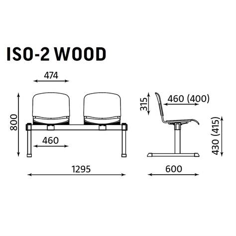 Sitzbank ISO 2 Sitze, Länge 1215 mm, Sperrholzsitz, Farbe Buche, Gestell Aluminium-Farbe - Nowy Styl Group - Bild4
