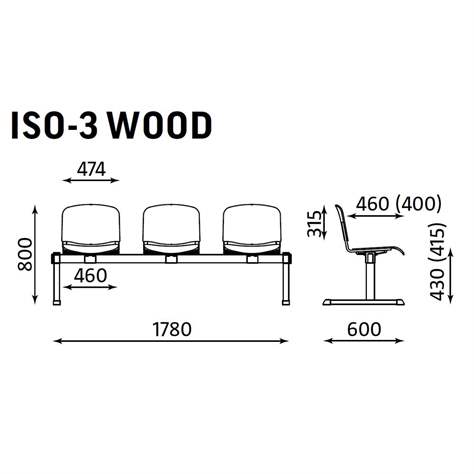 Sitzbank ISO 2 Sitze mit Ablagestisch, Länge 1780 mm, Sperrholzsitz, Farbe Buche, Gestell Aluminium-Farbe - Nowy Styl Group - Bild4