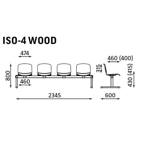 Sitzbank ISO 3 Sitze mit Ablagestisch, Länge 2345 mm, Sperrholzsitz, Farbe Buche, Gestell Aluminium-Farbe - Nowy Styl Group - Bild4