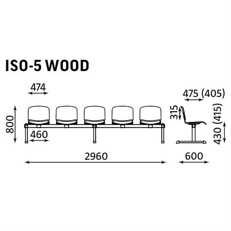 Sitzbank ISO 4 Sitze mit Ablagestisch, Länge 2910 mm, Sperrholzsitz, Farbe Buche, Gestell schwarz - Nowy Styl Group - Bild4
