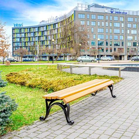 Parkbank Milano ohne Rückenlehne, Gussgestell mit Massivholzleisten Farbton Teak, Länge 1,7 m - Bild2